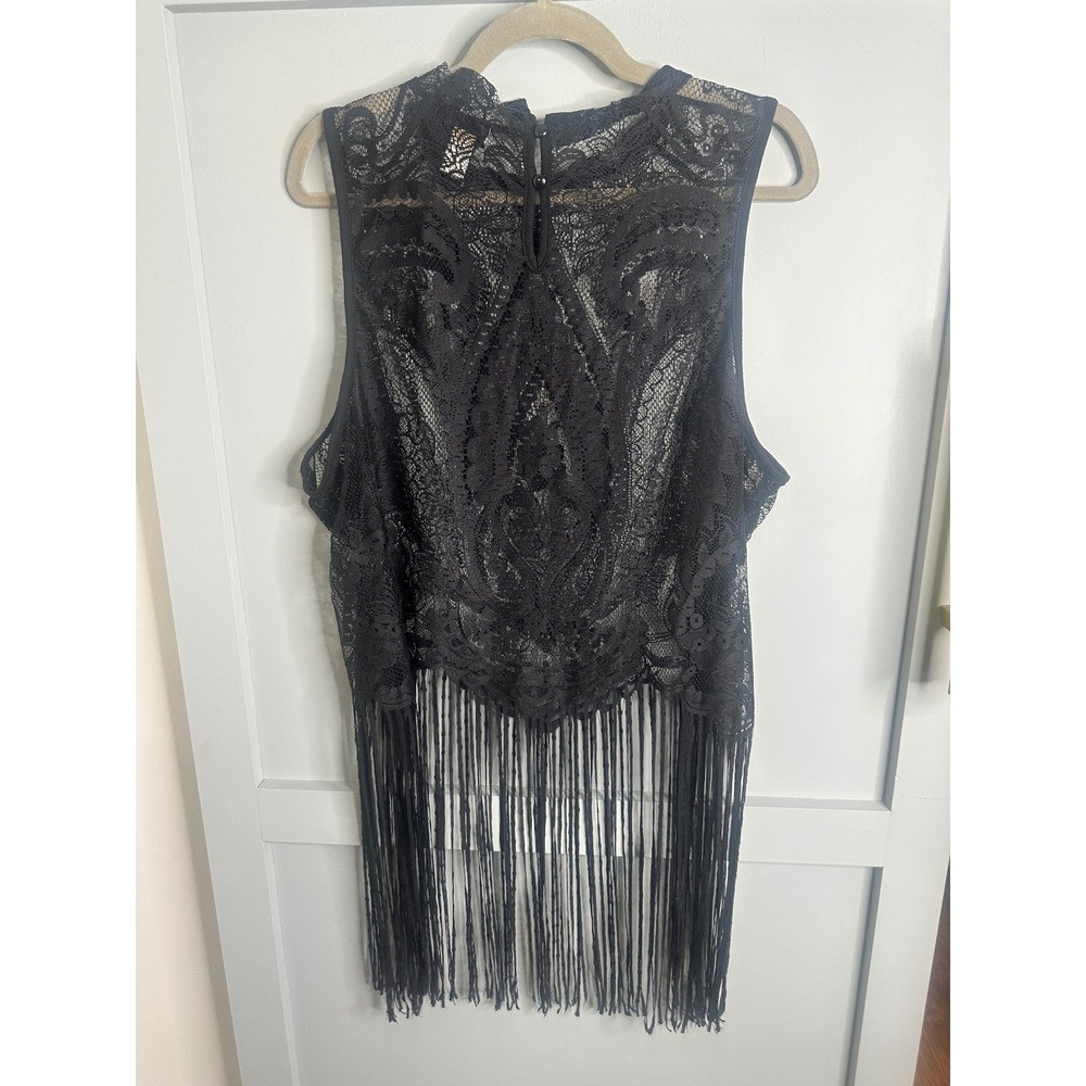 Torrid Womens Black Floral Lace Fringe Sleeveless Top Keyhole Back Plus Size 1 - Picture 5 of 6